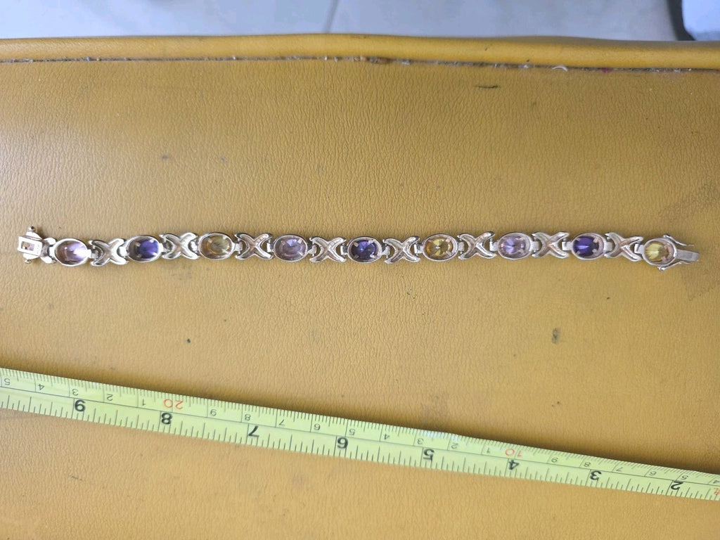 Sterling Silver X Style  Amethyst  & Citrine 7" Braclet