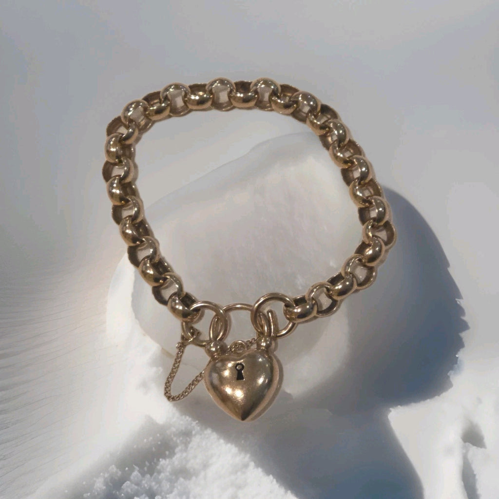Vintage Victorian Era Rose Gold Heart Chunky Bracelet 9ct