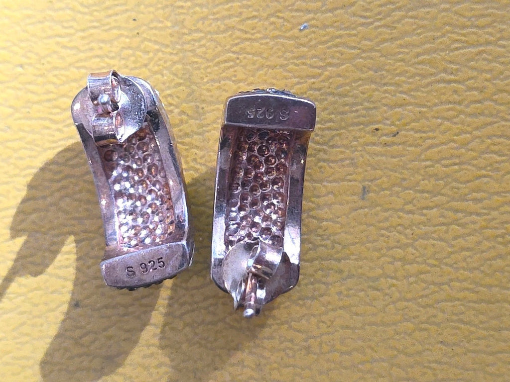 EARRINGS SILVER S925 Gold Wash with Pave  Brown & Clear Stones