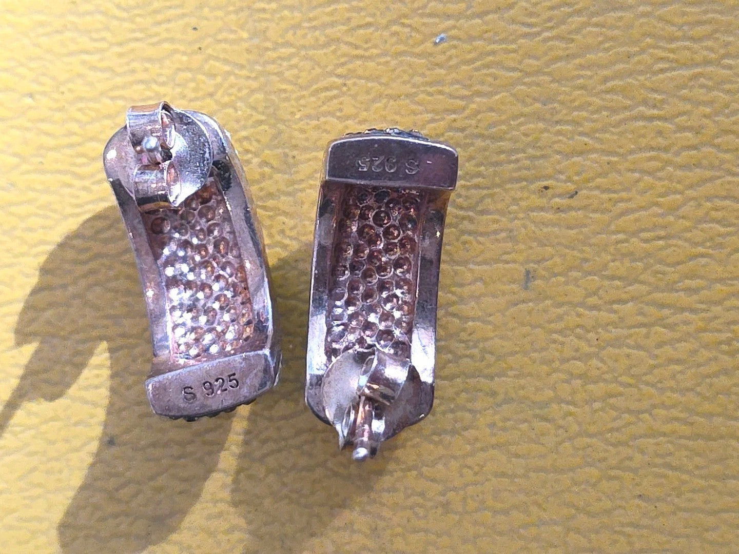 EARRINGS SILVER S925 Gold Wash with Pave  Brown & Clear Stones