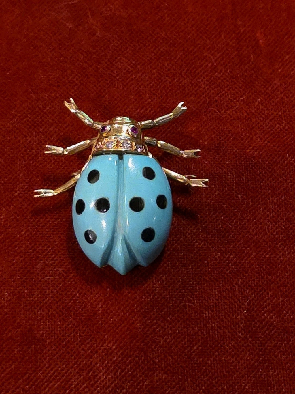 18k Yellow Gold With Diamond Pave Enamel Ladybug Brooch