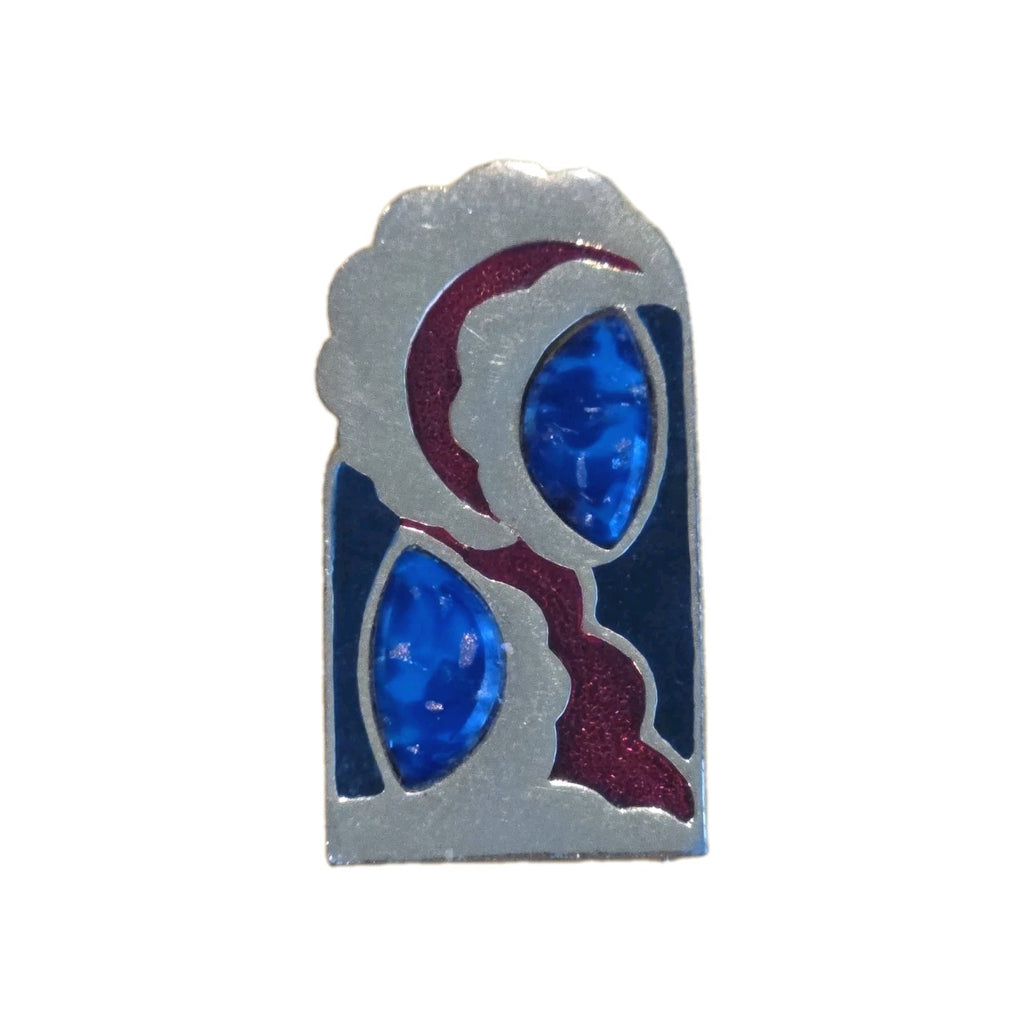 Jomaz Signed Black & Red Enamel Blue Rhinestone Pin Brooch