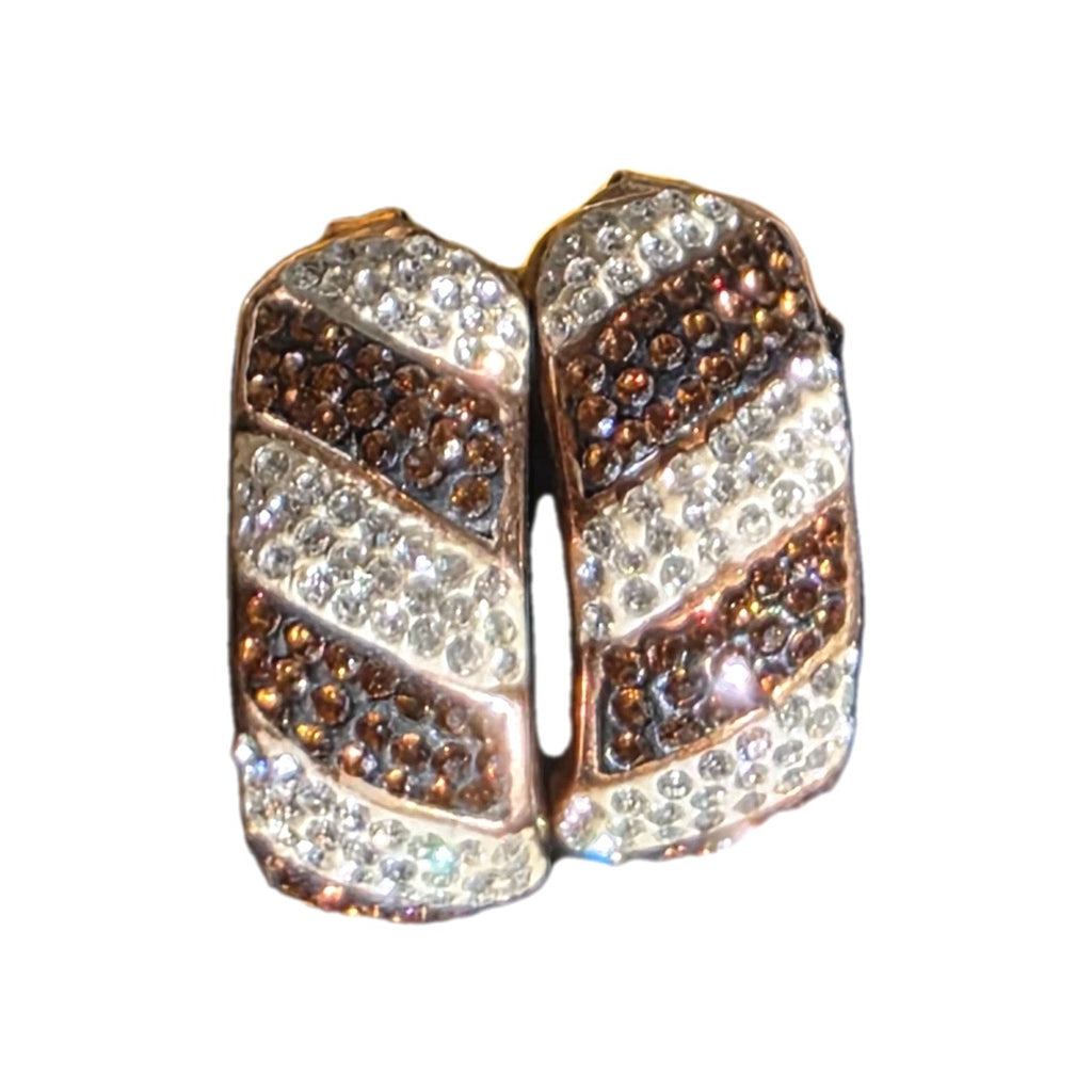 EARRINGS SILVER S925 Gold Wash with Pave  Brown & Clear Stones