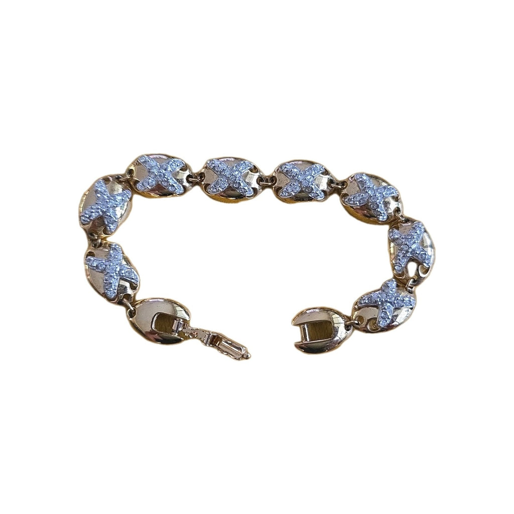 Swarovski Signed VTG Gold Tone Clear Rhinestone X O Bracelet