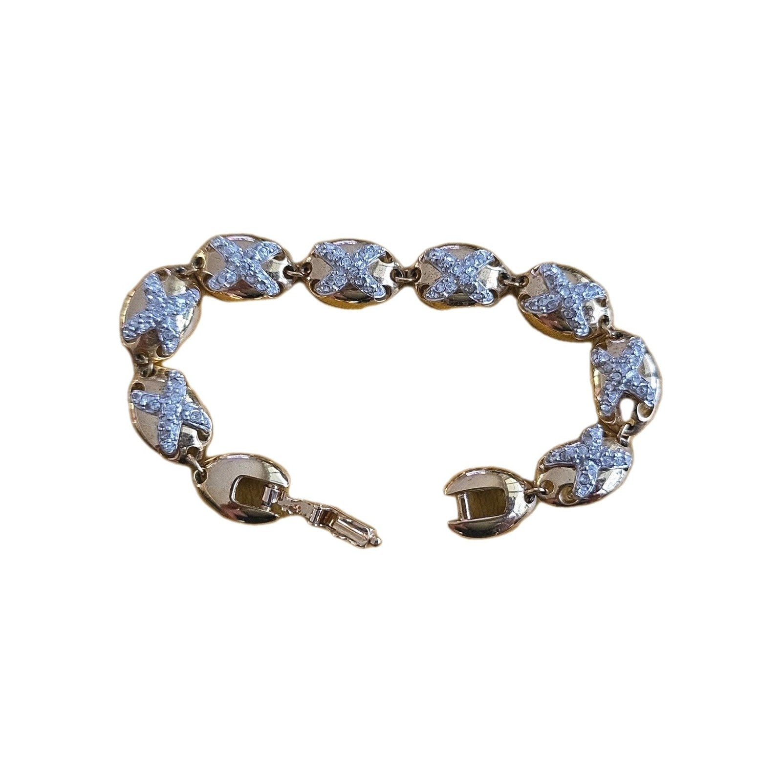 Swarovski Signed VTG Gold Tone Clear Rhinestone X O Bracelet