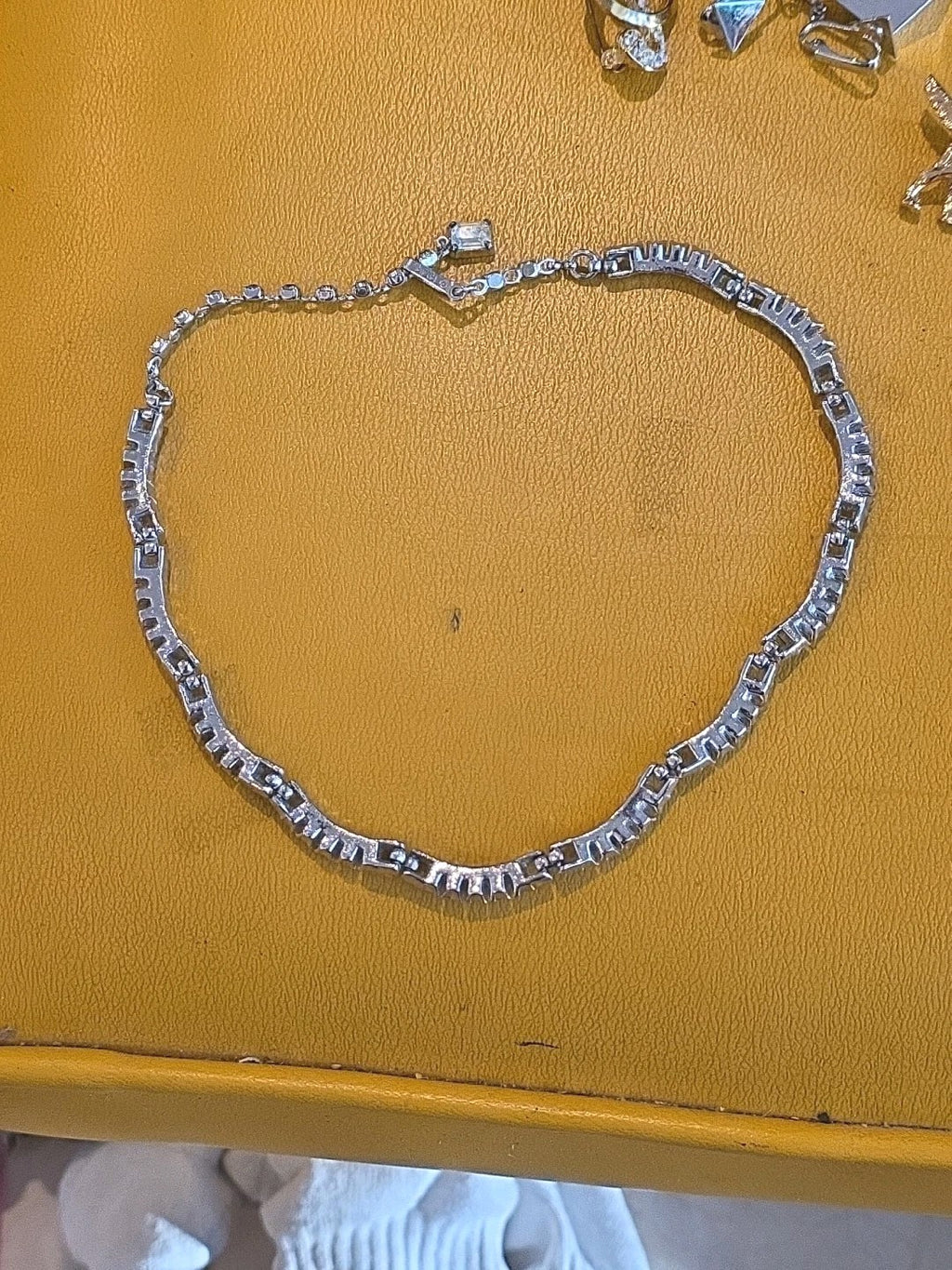 TRIFARI Signed Vintage MCM Baguette Rhinestone Choker Necklace Silver Tone