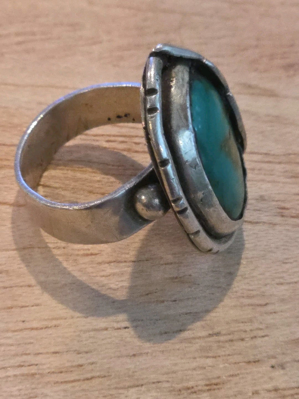 Navajo Sterling Silver Feather & Turquoise Ring SZ 8.75
