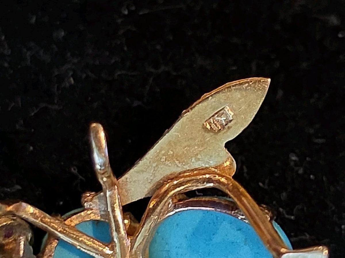 Vintage Turquoise 18K Yellow Gold Ruby 3D Bumble Bee Pin Brooch