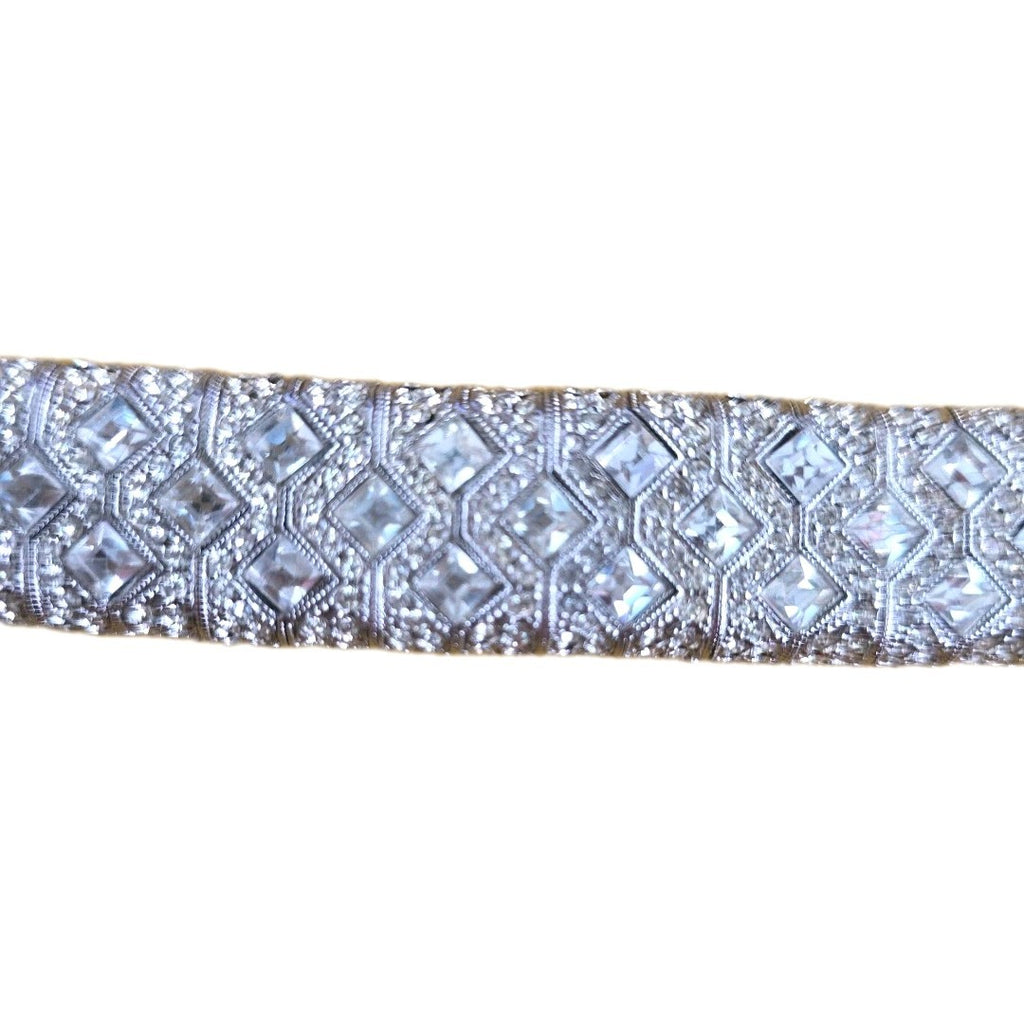 SILVER TRILLION CUT CRYSTAL Clear CRYSTALS TENNIS BRACELET  7/4”