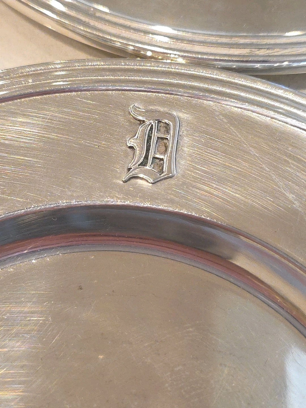 Antique Set of 12 Monogram Sterling Silver Bread & Butter 6" Plates