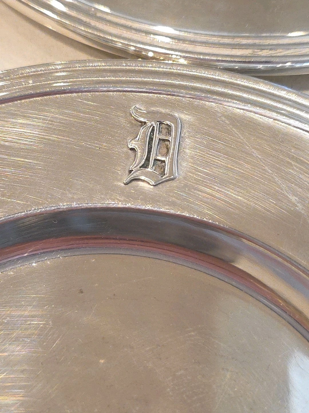 Antique Set of 12 Monogram Sterling Silver Bread & Butter 6" Plates