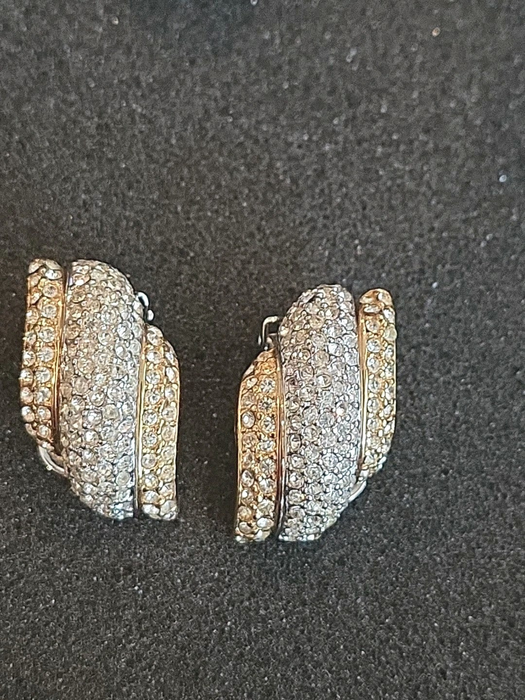 SIGNED CHRISTIAN DIOR GOLDTONE PAVE CRYSTAL EARRINGS ~ SO SPARKLY!