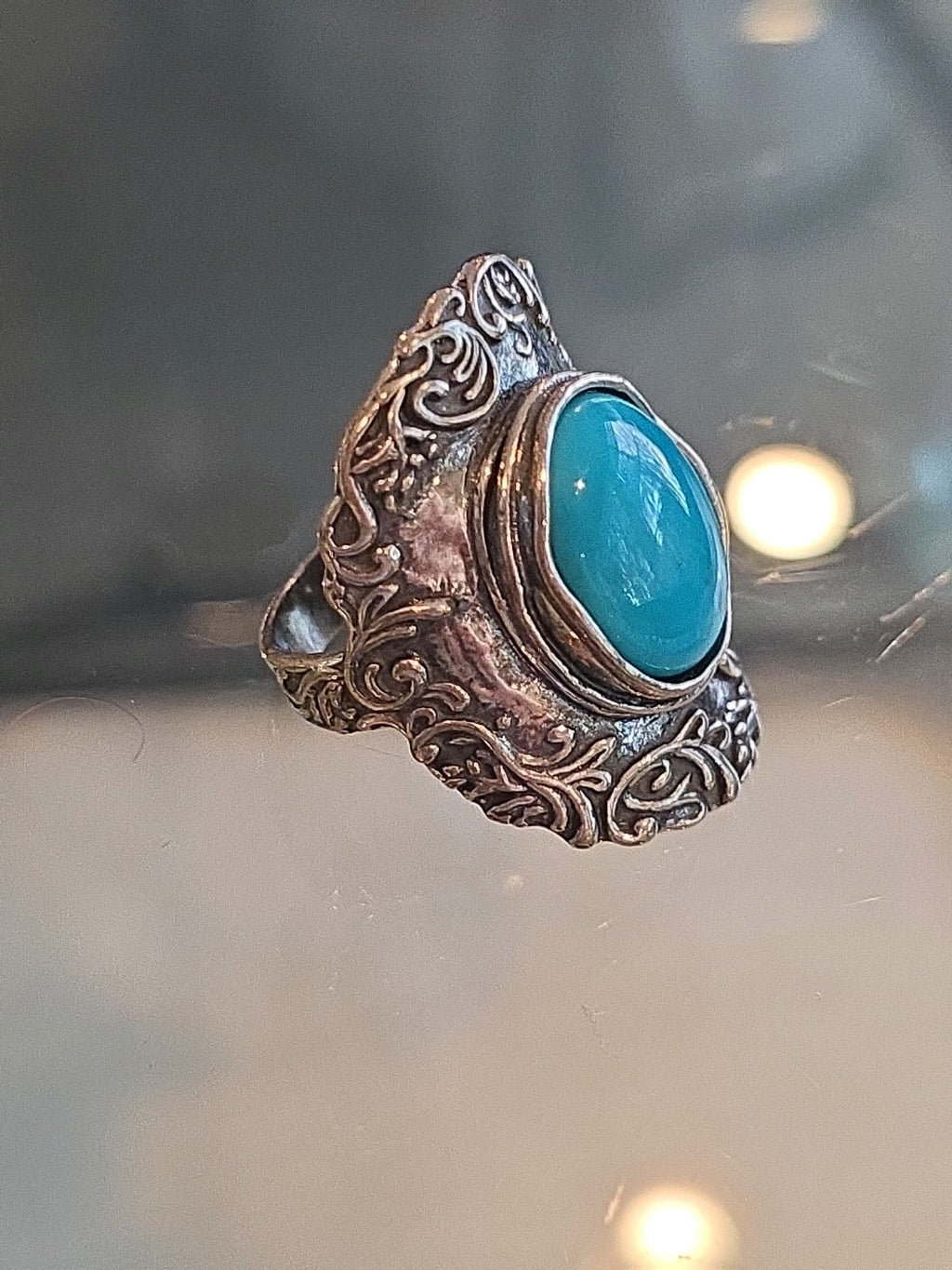 Beautiful Designer PZ Israel Large Sterling Silver Bezel Set Turquoise Ring