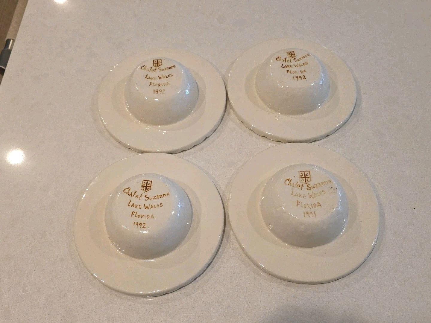 Vtg 4 Chalet Suzanne Restaurant Lake Wales Florida Art Pottery Soup Bowl 1992