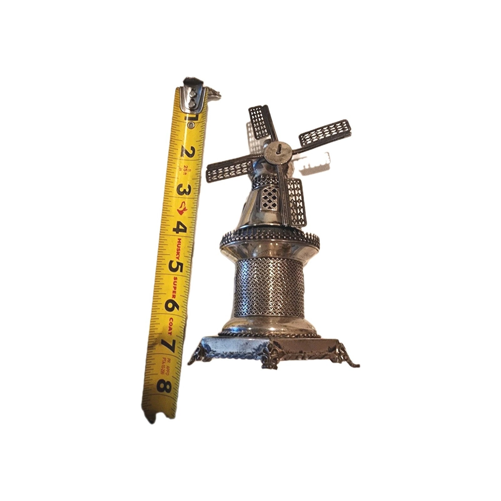 Vintage Antique Judaica Sterling Silver Spinning Blades Windmill Tower Figurine