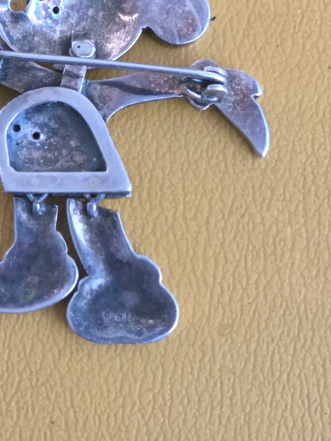 Moving Head Legs Mickey Mouse Brooch Sterling Silver Marcasite Pendant