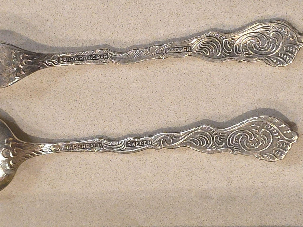 Nils Johan 4" Snail/Lemon Fork and 4" Demitasse Spoon from Sweden Floral pattern
