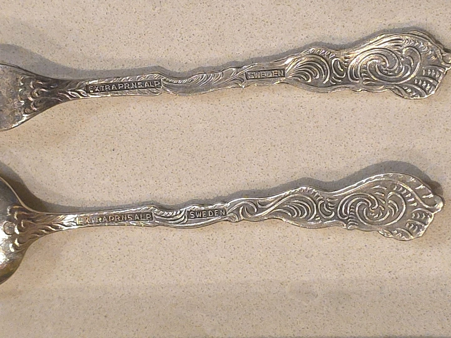 Nils Johan 4" Snail/Lemon Fork and 4" Demitasse Spoon from Sweden Floral pattern