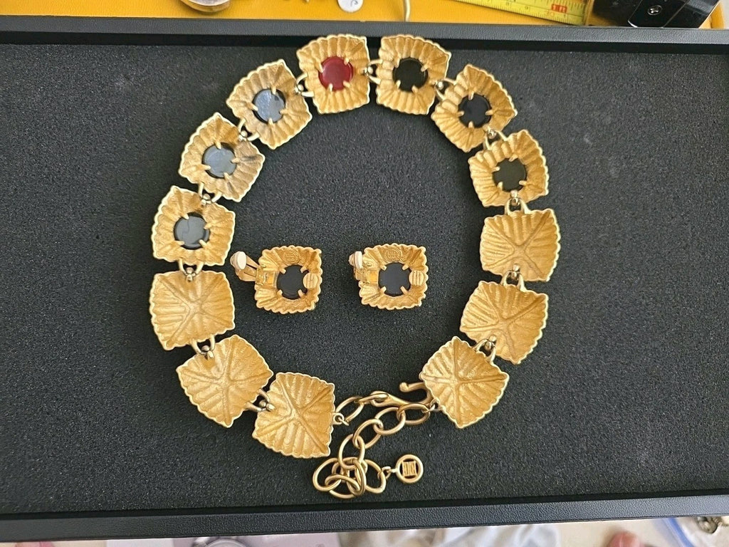 Vintage 1980's Givenchy Gold Gripiox Earrings and Choker Necklace Set