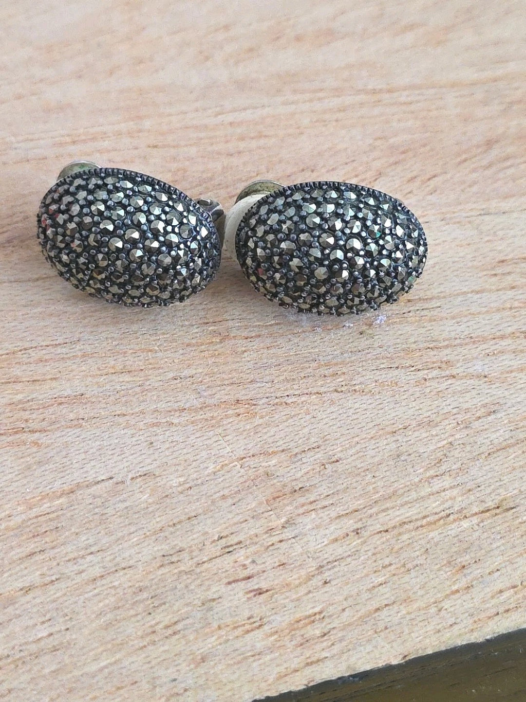 Beautiful A Sterling Silver 925 Marcasite Clip On Earrings