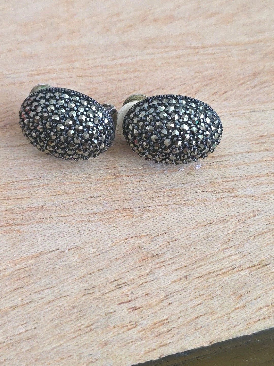 Beautiful A Sterling Silver 925 Marcasite Clip On Earrings