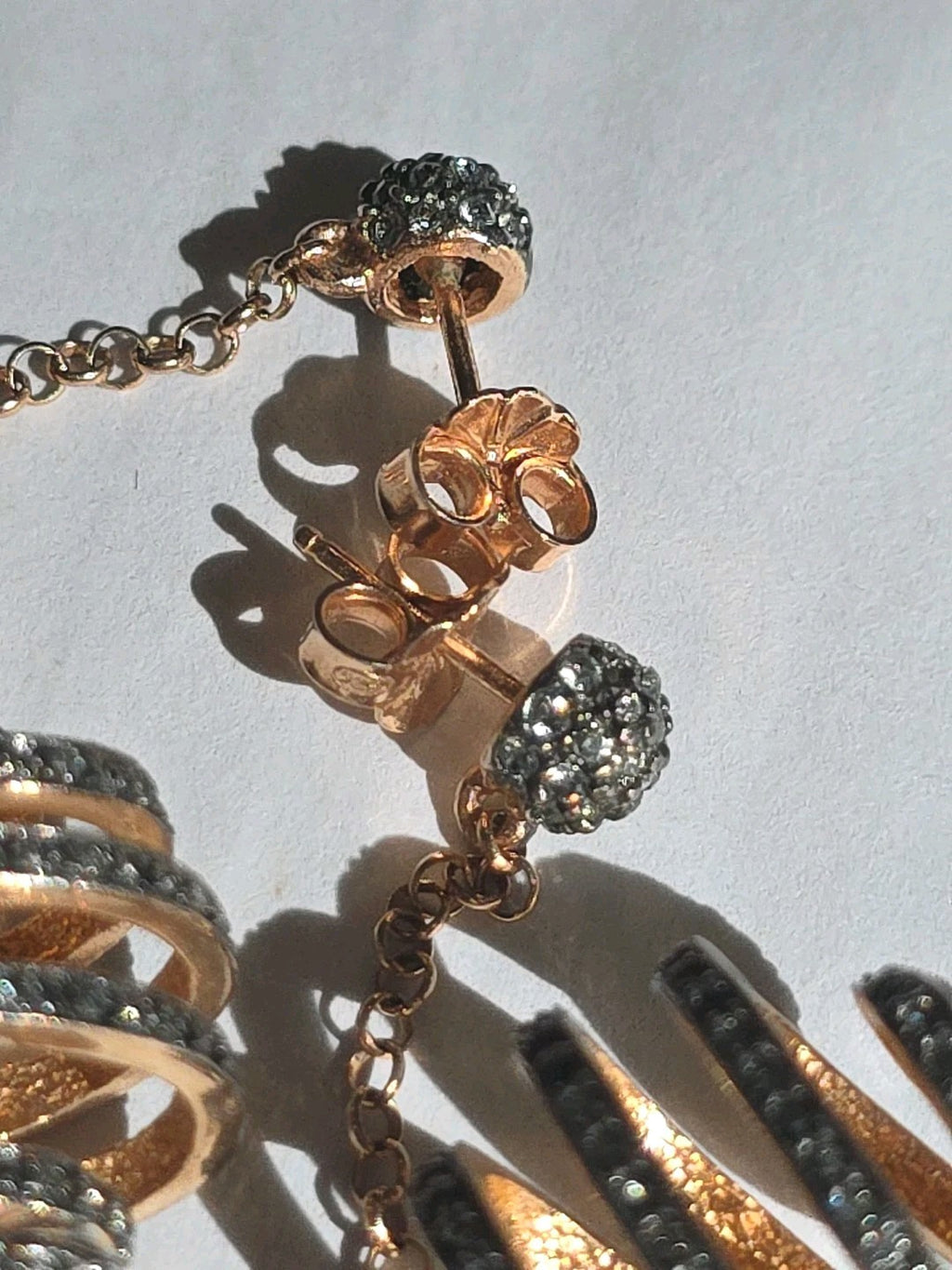 FRANZ LUCIANO DANGLE EARRINGS RHINESTONES GOLD TONE DROP SPRIAL
