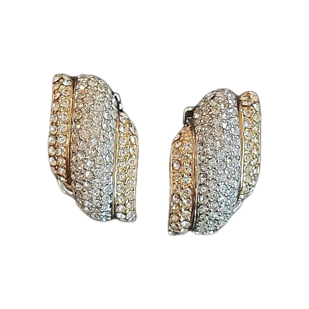 SIGNED CHRISTIAN DIOR GOLDTONE PAVE CRYSTAL EARRINGS ~ SO SPARKLY!