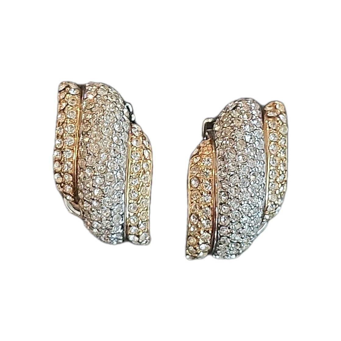 SIGNED CHRISTIAN DIOR GOLDTONE PAVE CRYSTAL EARRINGS ~ SO SPARKLY!