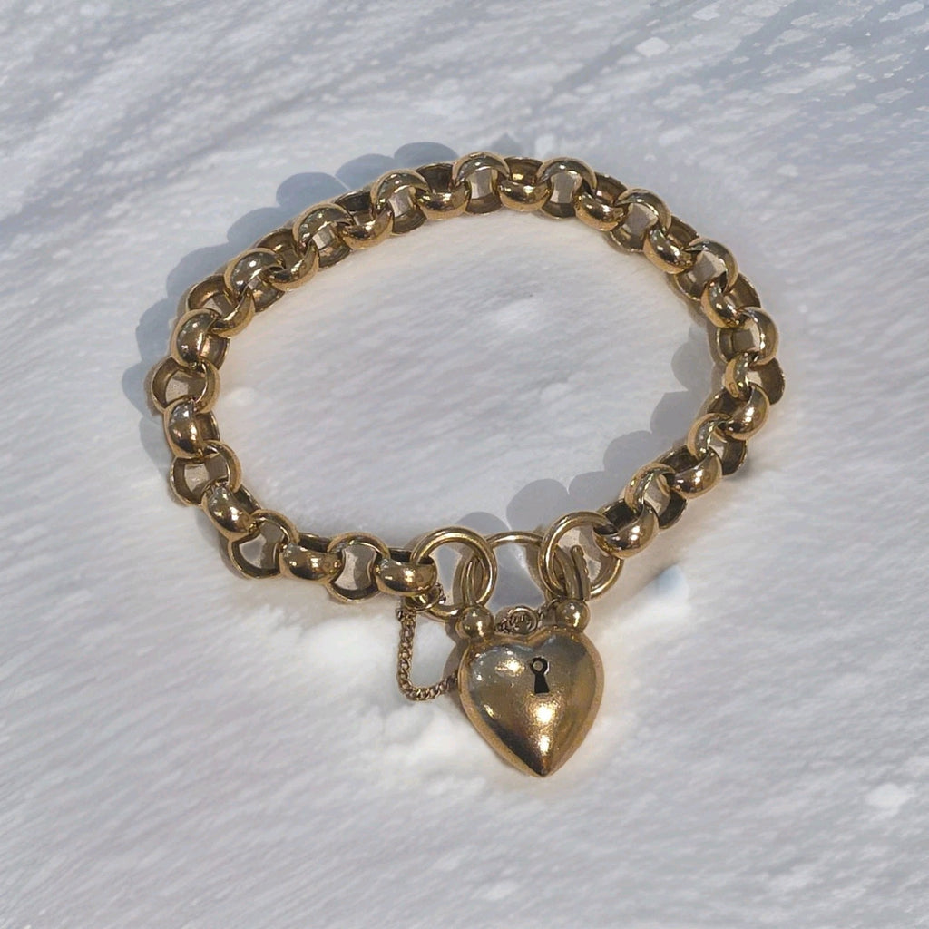 Vintage Victorian Era Rose Gold Heart Chunky Bracelet 9ct