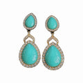 VTG LEE ANGEL Gold Tone Faux Turquoise Rhinestone Omega Back Dangle Earrings