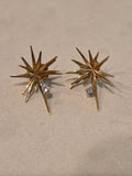 Midcentury 18k Yellow Gold Diamond Supernova Starburst Diamond Earrings