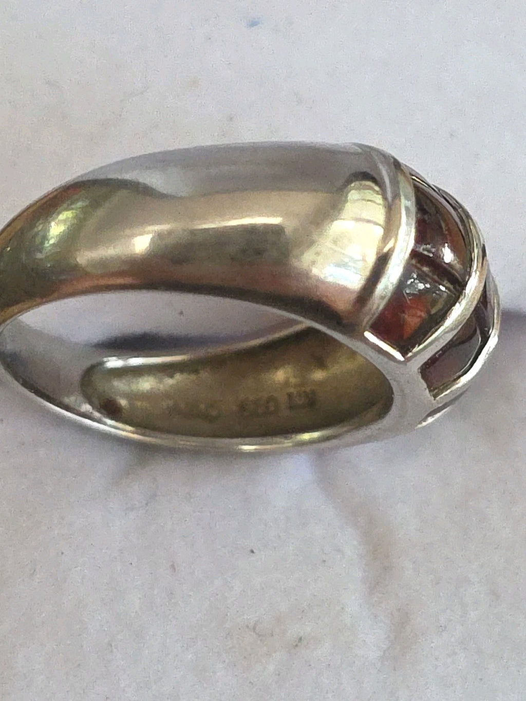 Sterling Silver Wine Colored Stones Domed Statement Ring Sz 8