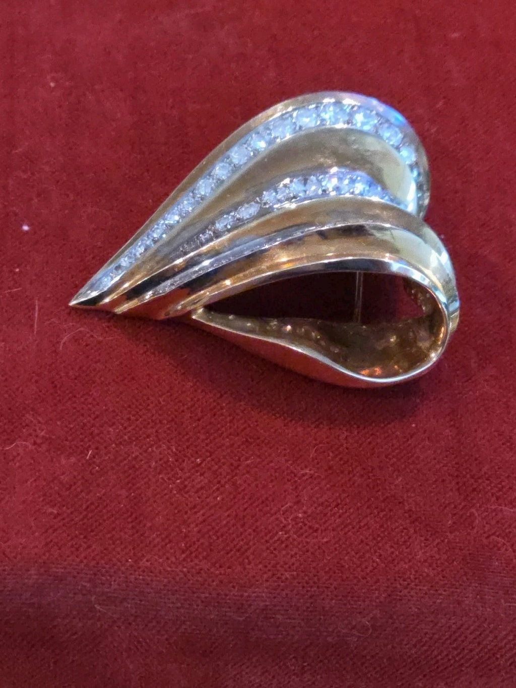 Huge 2ct Diamonds 14k Yellow Gold Heart Pin Brooch Pendant