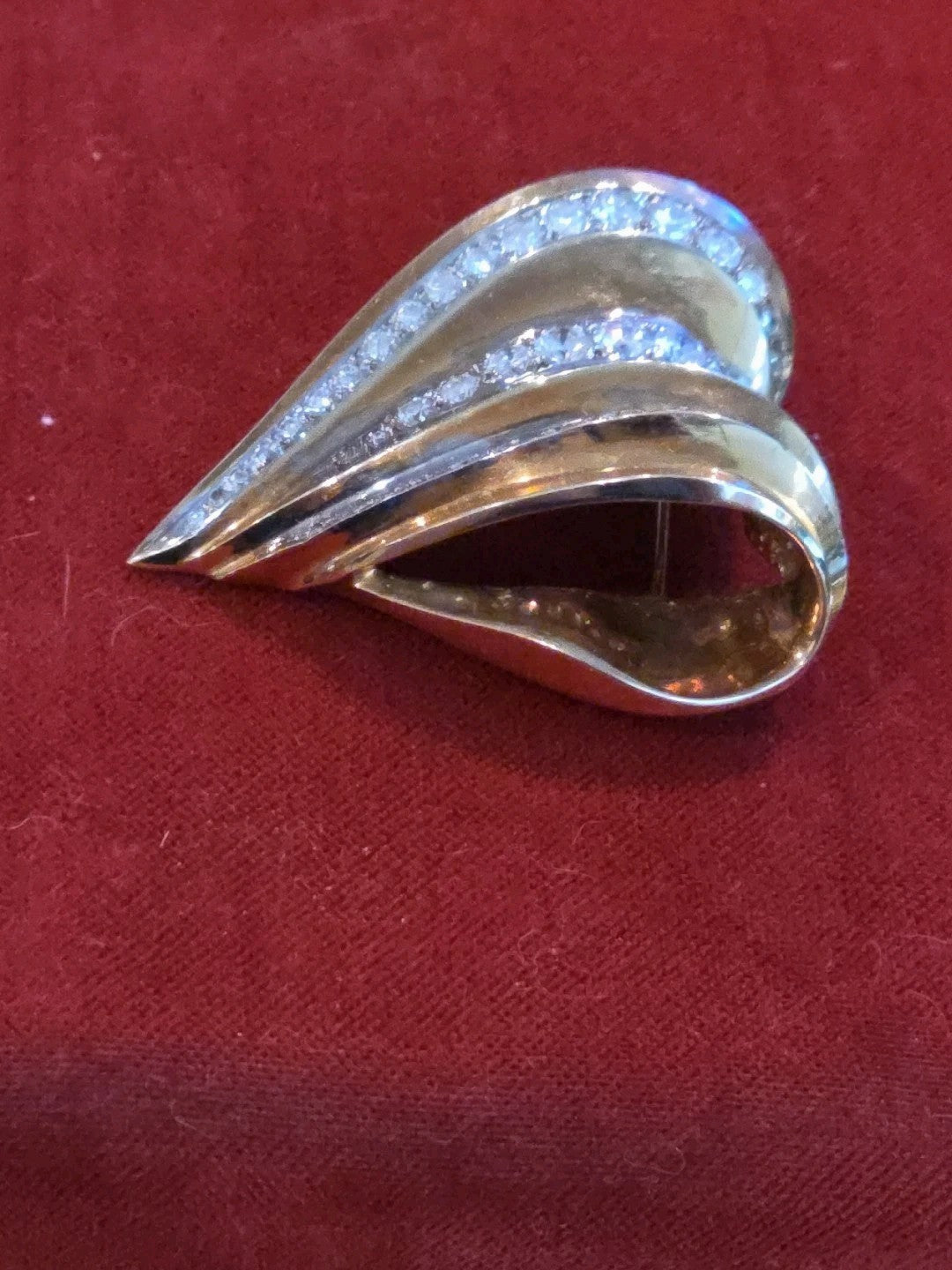 Huge 2ct Diamonds 14k Yellow Gold Heart Pin Brooch Pendant