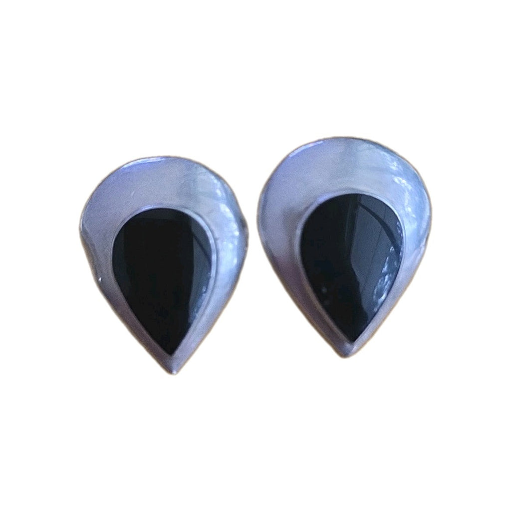 Vintage Sterling Silver & Onyx Tear Drop Clip-on Earrings Jewelry 🖤