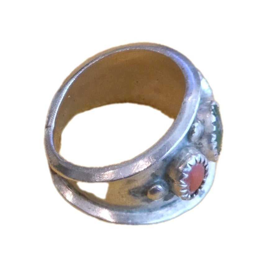 Vintage Navajo Sterling Silver & Turquoise Cigar Ring Size 8.5