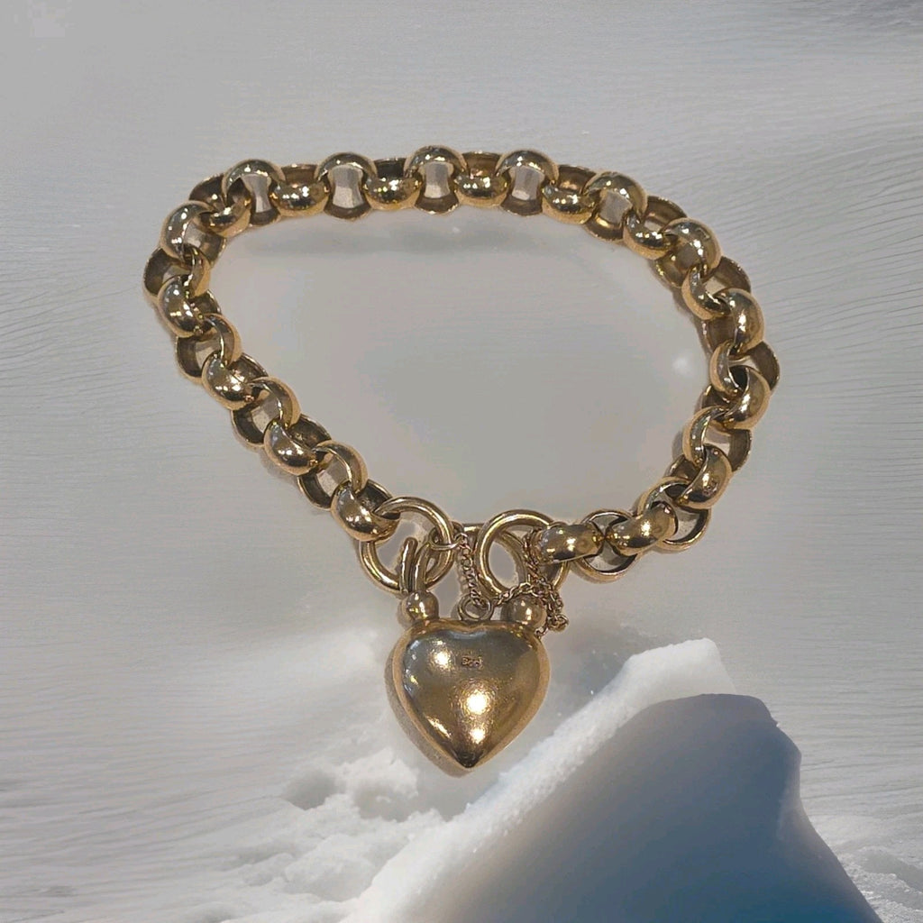 Vintage Victorian Era Rose Gold Heart Chunky Bracelet 9ct