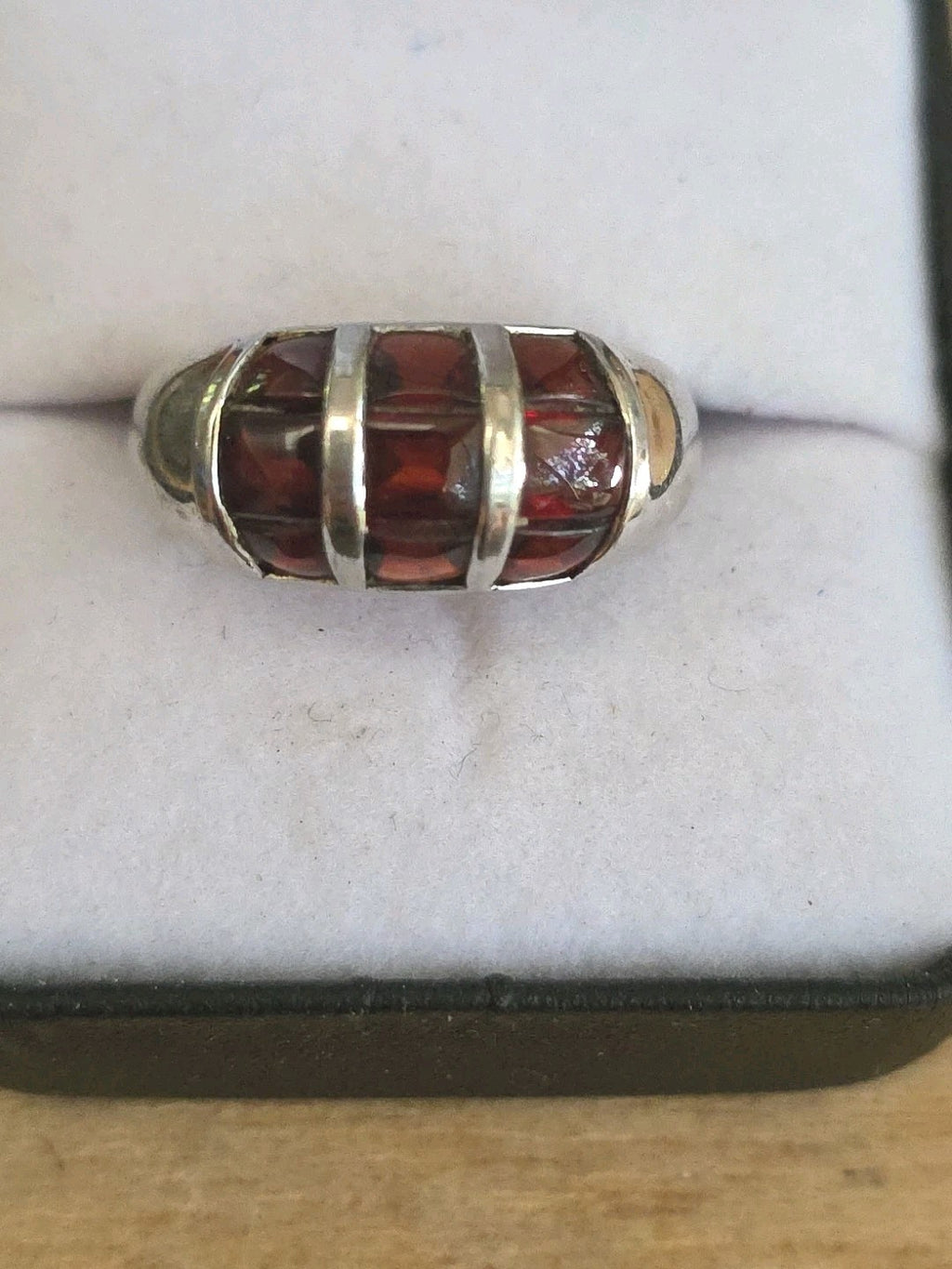 Sterling Silver Wine Colored Stones Domed Statement Ring Sz 8
