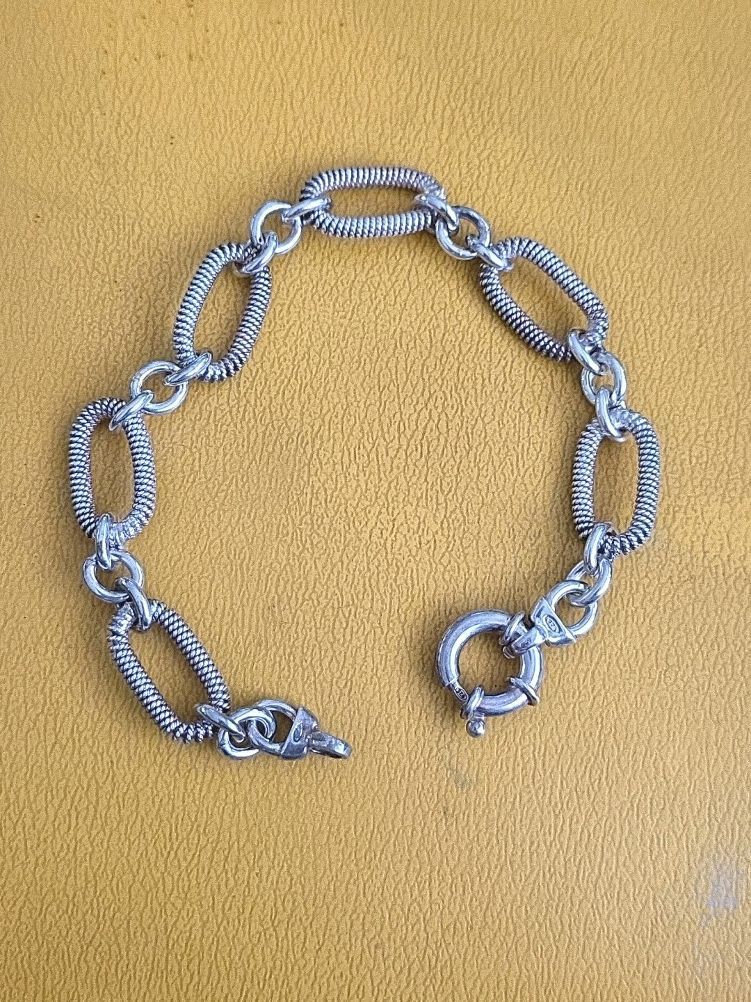 925 Sterling Silver Italy Twisted Design Oval Link Bracelet Heavy Chunky