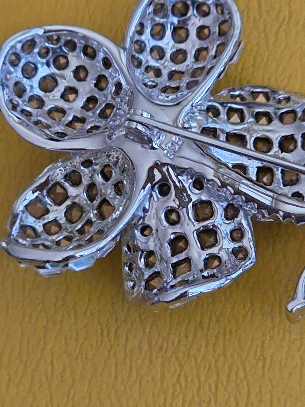 Vintage Flower Brooch Pin in Sterling with Rhinestones