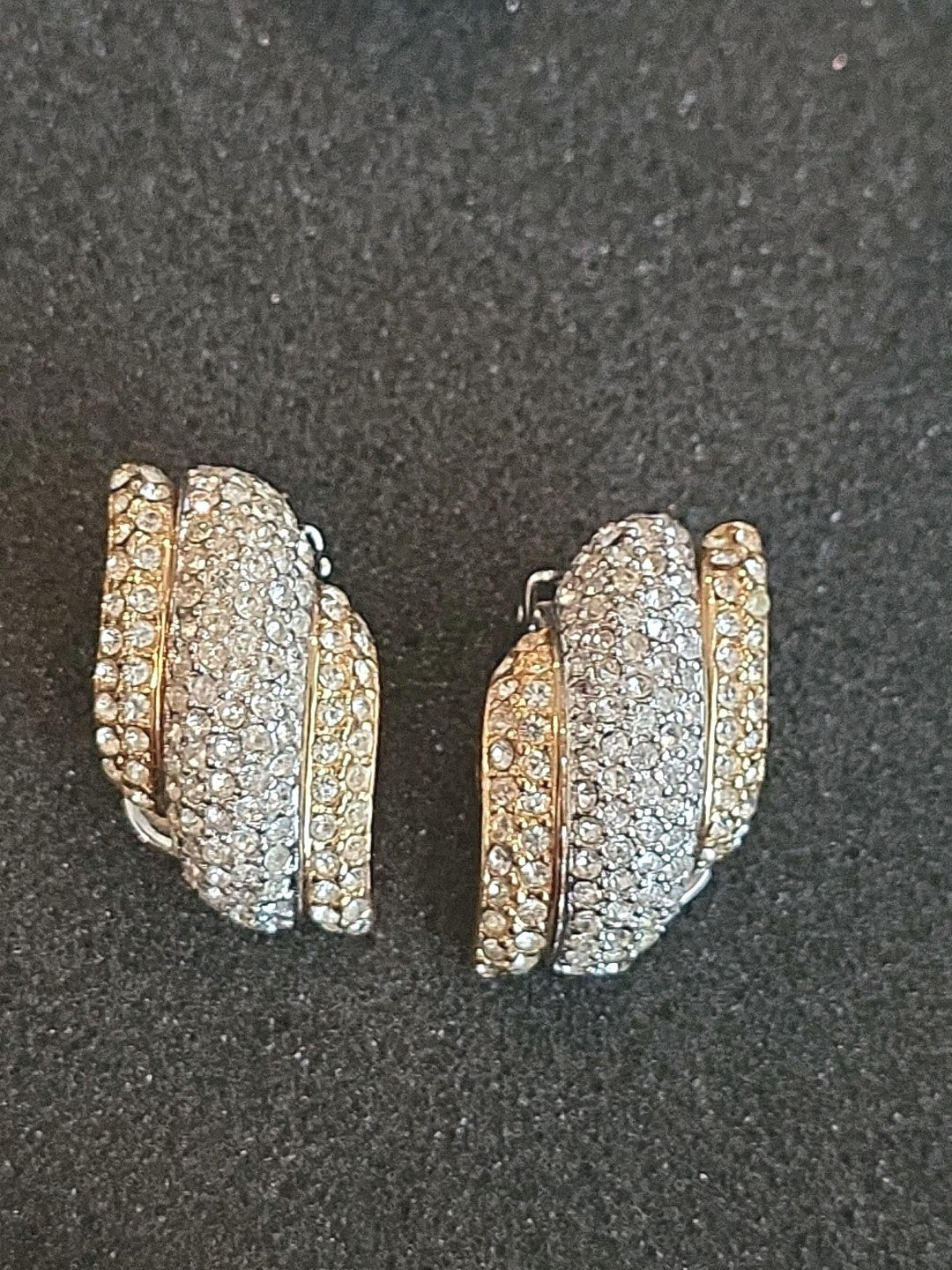 SIGNED CHRISTIAN DIOR GOLDTONE PAVE CRYSTAL EARRINGS ~ SO SPARKLY!