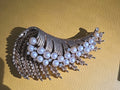 Vintage CROWN TRIFARI Flower Brooch Brushed Gold Tone Pearl & Clear Rhinestone
