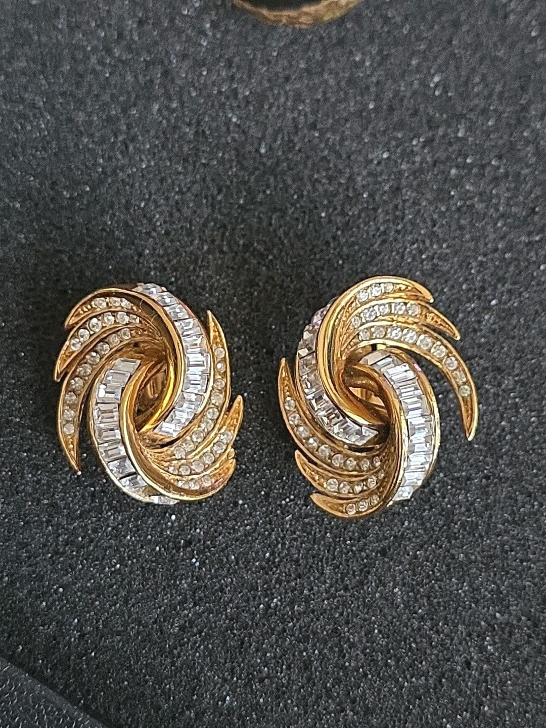 Vintage Art Deco 1980s Attwood Gold Plated Crystal Earring Clip On Signed A&S
