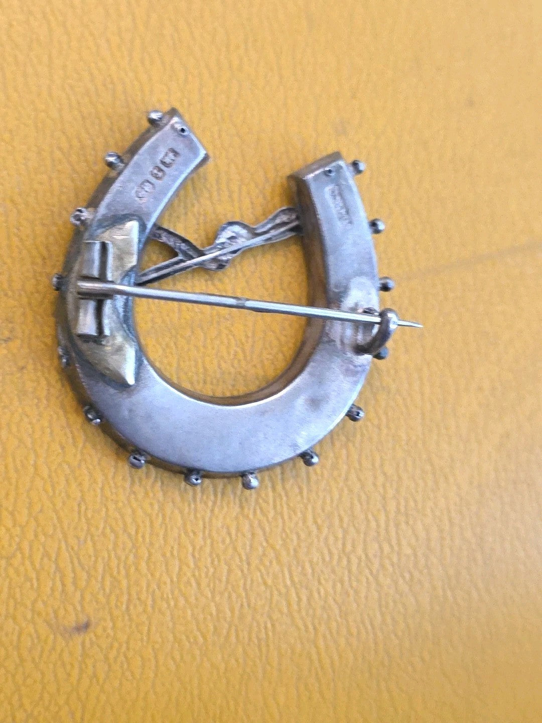 Antique Victorian Sterling Silver English Horseshoe Brooch w/Crop