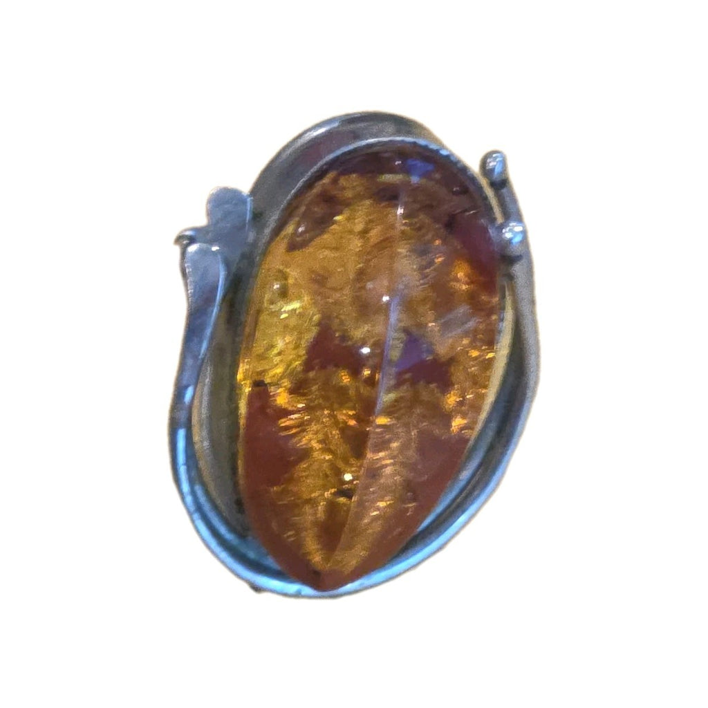 Vintage Sterling Silver Natural Amber Ring Women Size 7.5
