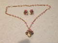 Rare Unmarked Mariam Haskell Pink & Pearl Ornate Classic Necklace & Earrings Set