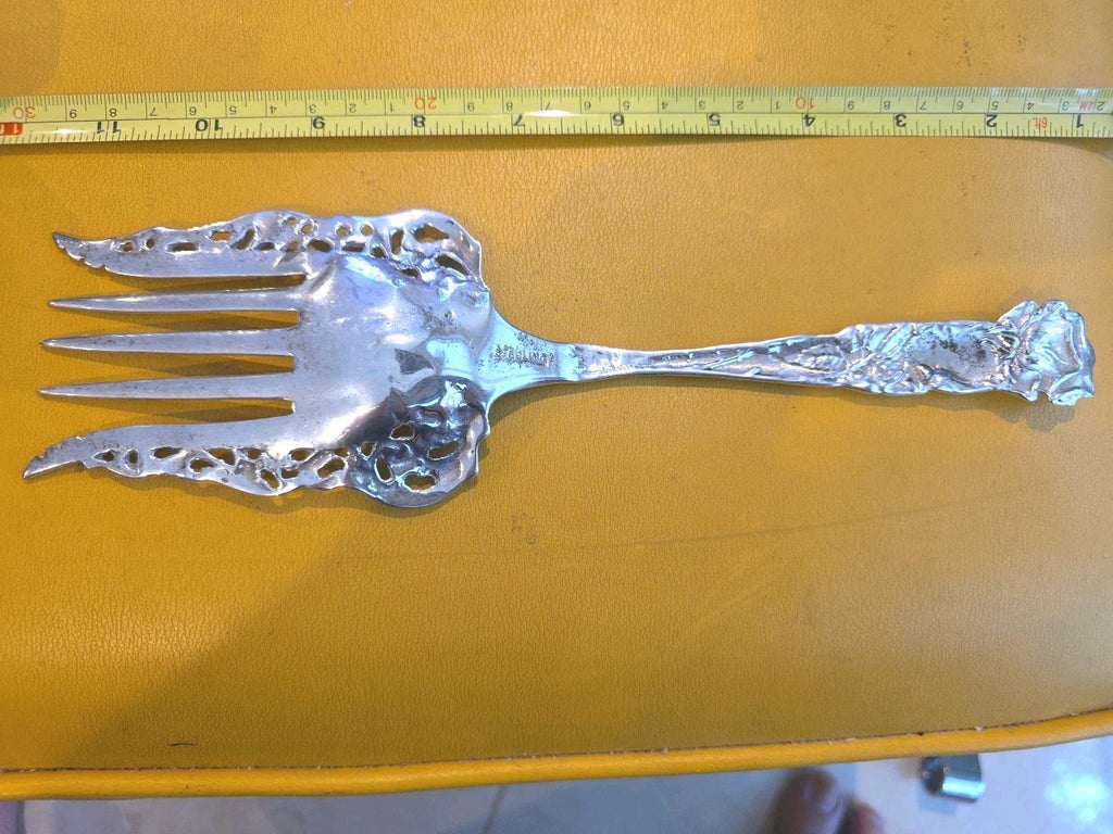 Bridal Rose by Alvin Sterling Silver Fish Serving Fork Pierced 10 1/2" Vintage