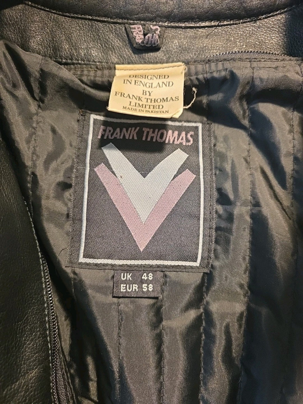 Vintage Frank Thomas Leather Jacket Size UK 48, EUR 58, MEDIUM Padded Nice