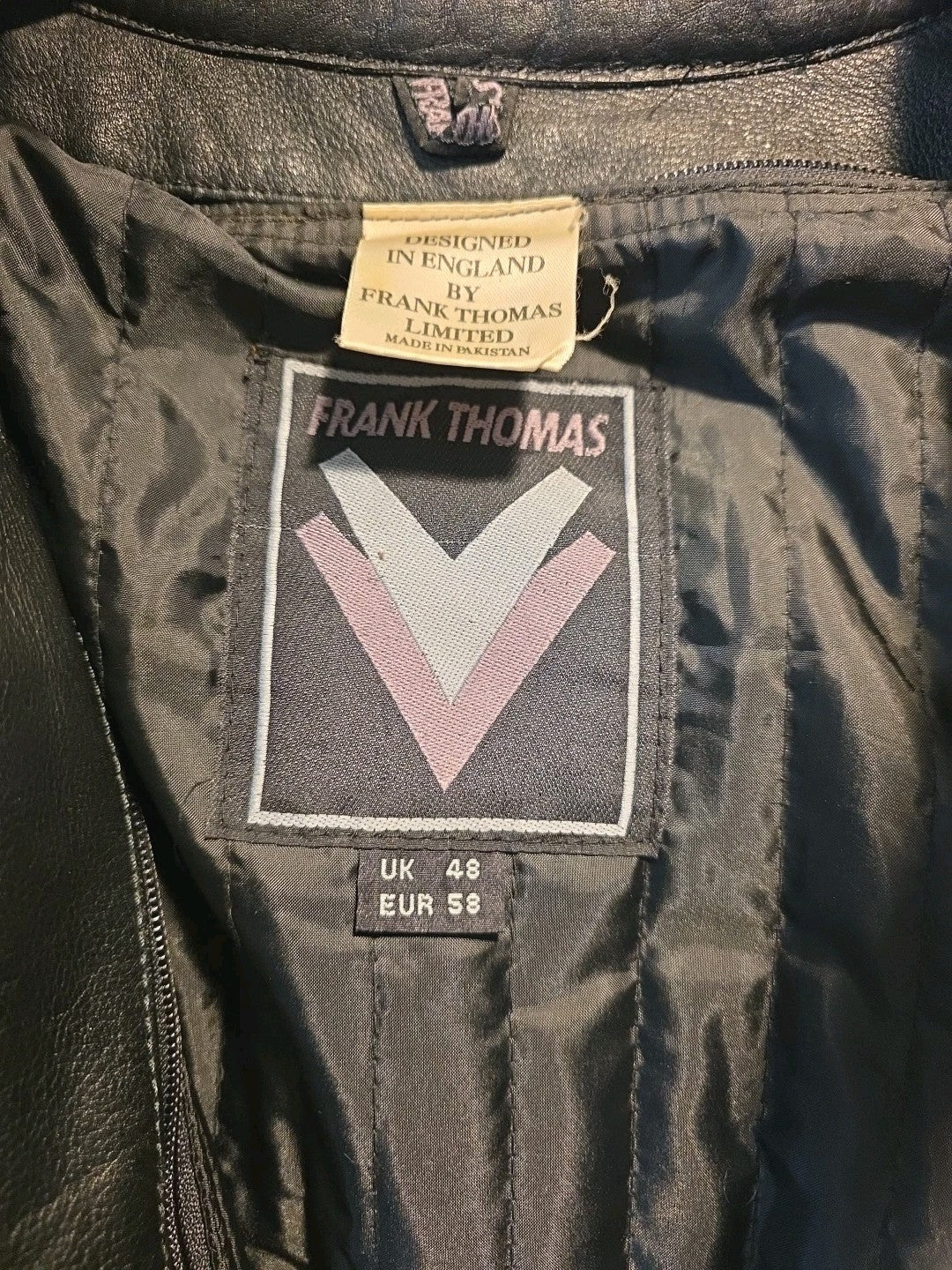 Vintage Frank Thomas Leather Jacket Size UK 48, EUR 58, MEDIUM Padded Nice