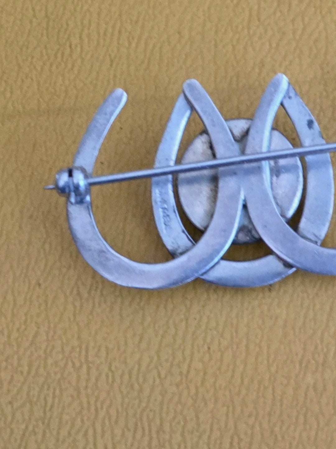 Sterling 3 Horseshoe Intaglio Reverse Painted Crystal Equestrian Pin Brooch